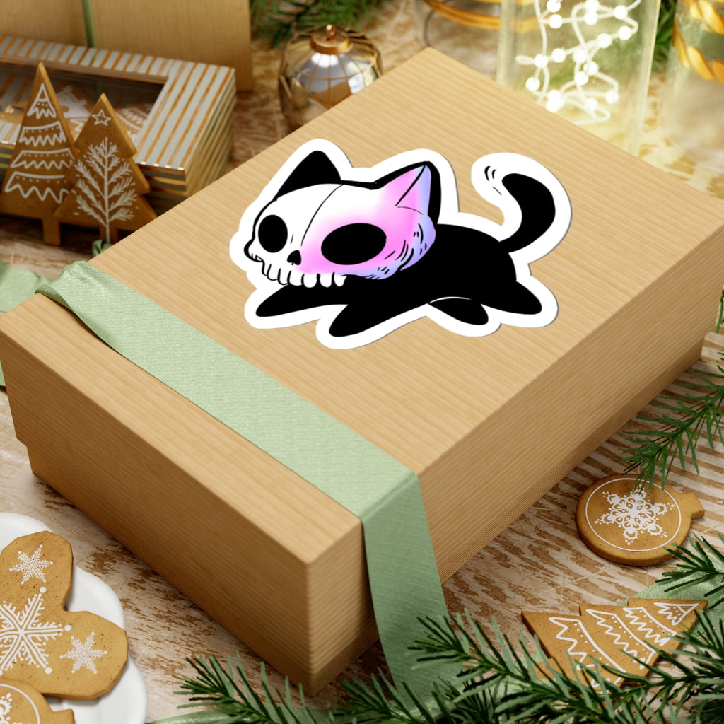 Skull Cat Kiss-Cut Sticker — Cute Gothic Laptop Decal