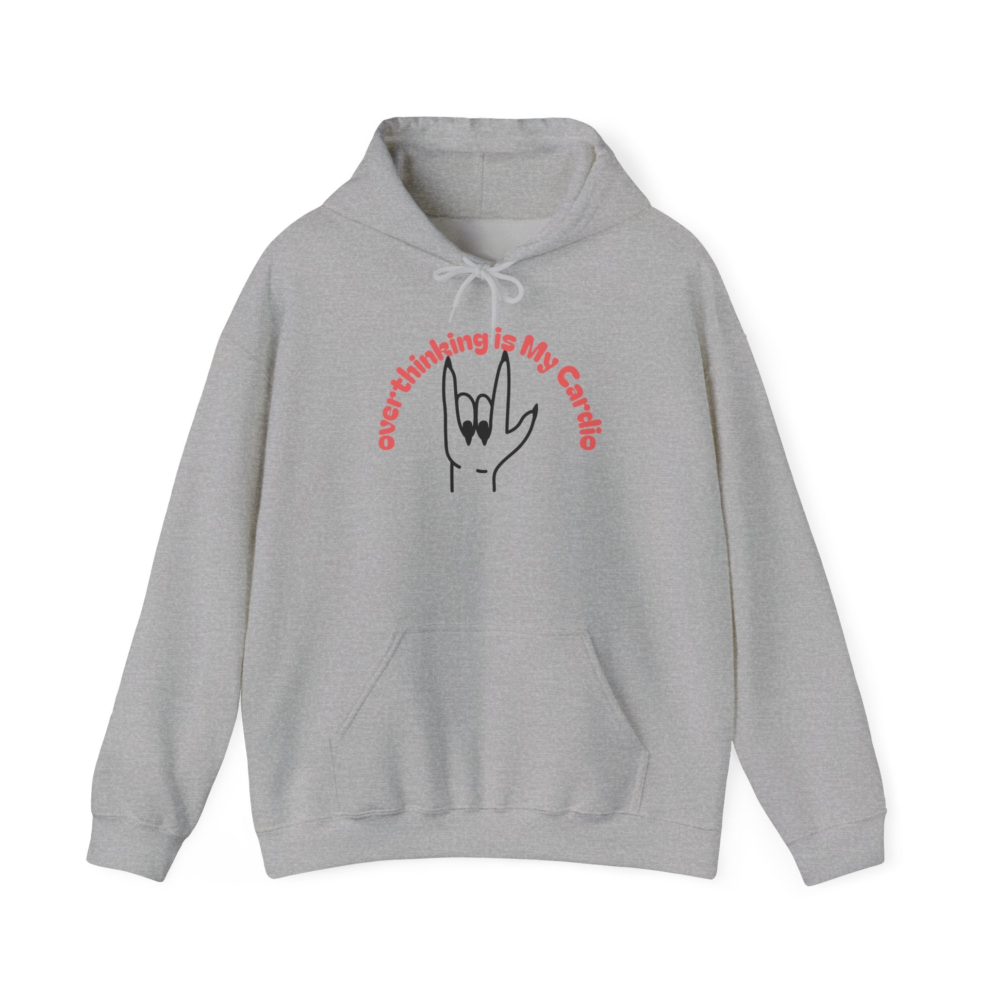 Hoodie – "Overthinking is My Cardio" Rock Hand Graphic Pullover