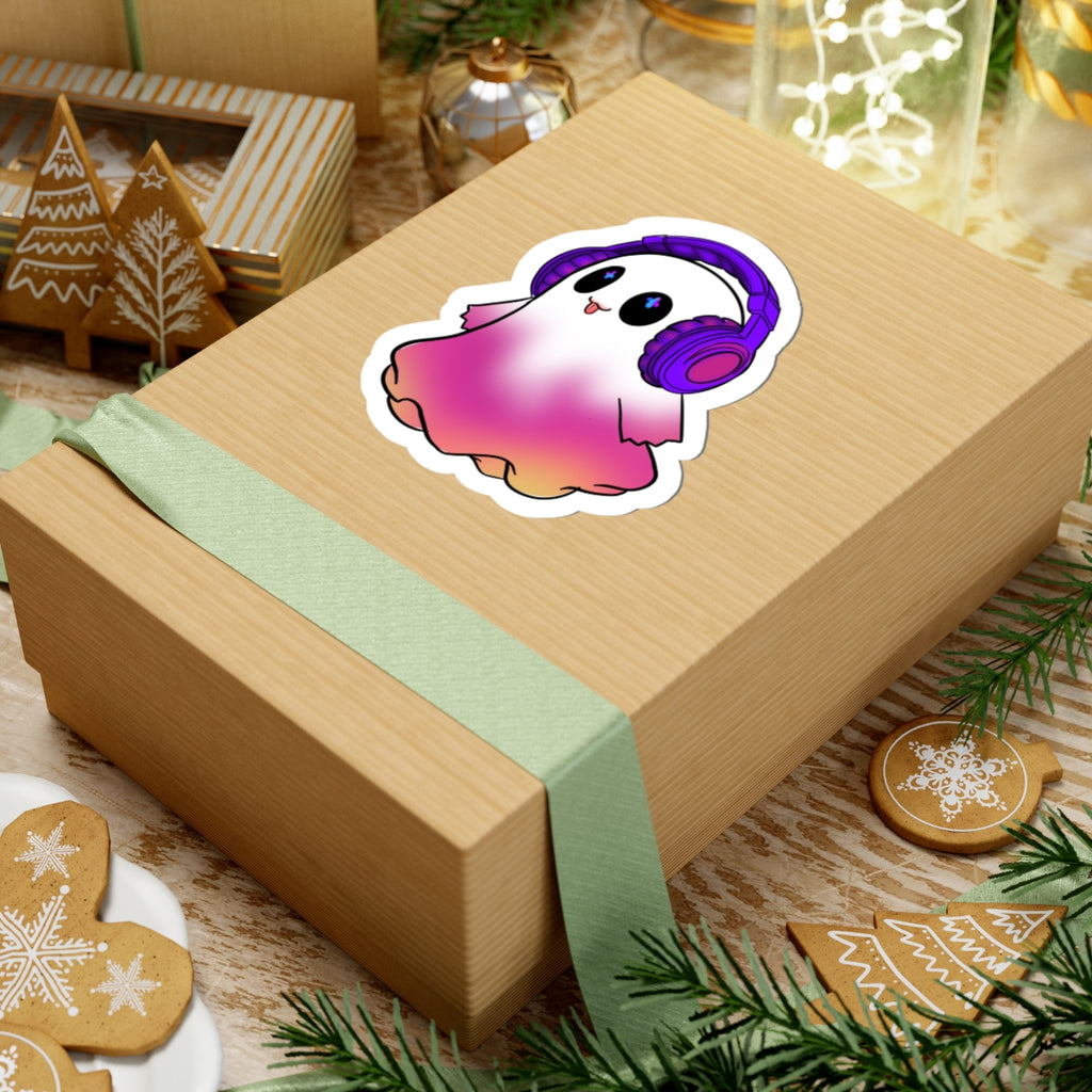Cute Ghost  — Pink Gradient Ghost with Headphones, Laptop-Decal for Teens & Gamers
