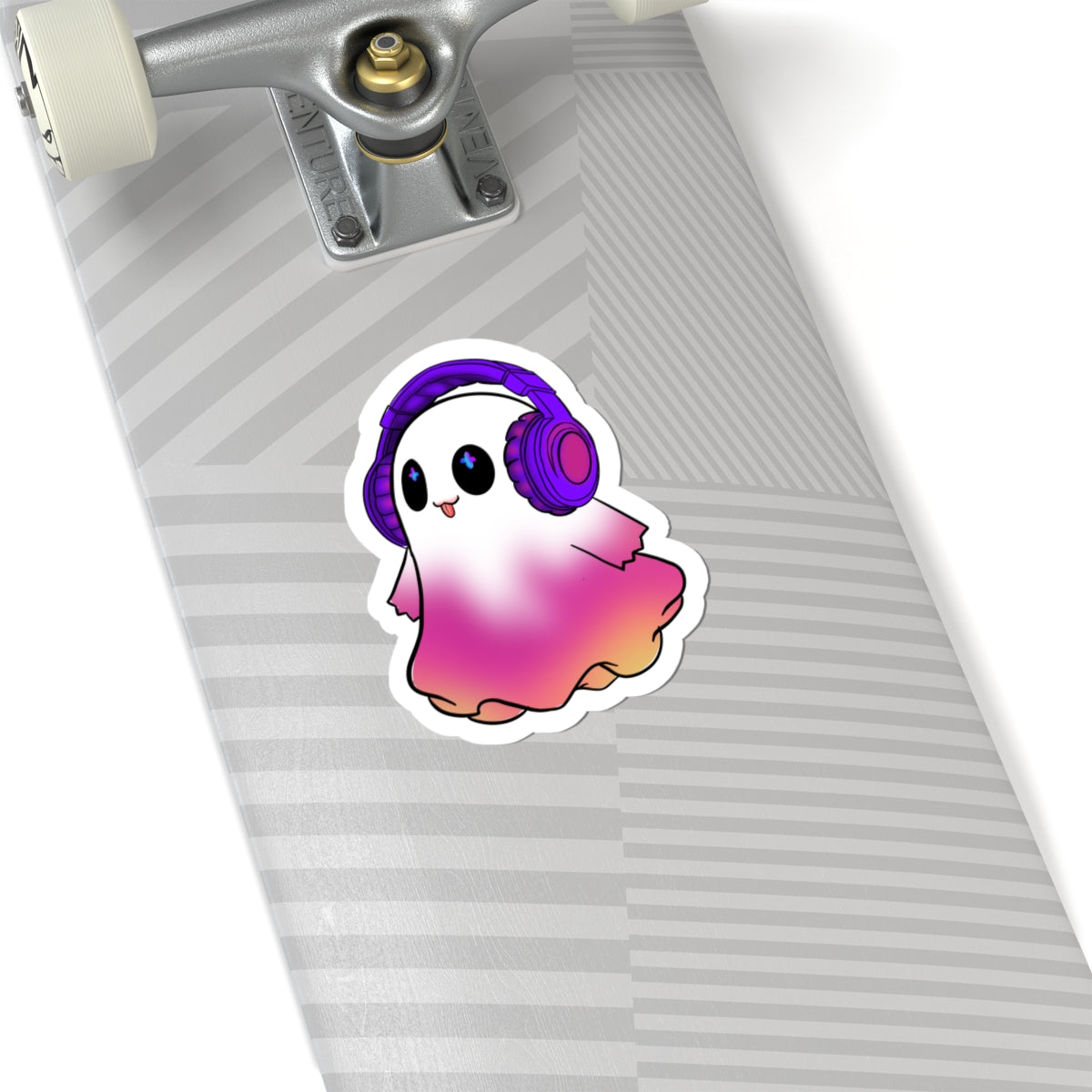 Cute Ghost  — Pink Gradient Ghost with Headphones, Laptop-Decal for Teens & Gamers