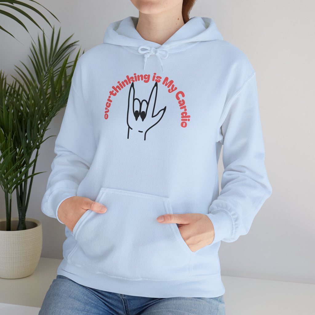 Hoodie – "Overthinking is My Cardio" Rock Hand Graphic Pullover