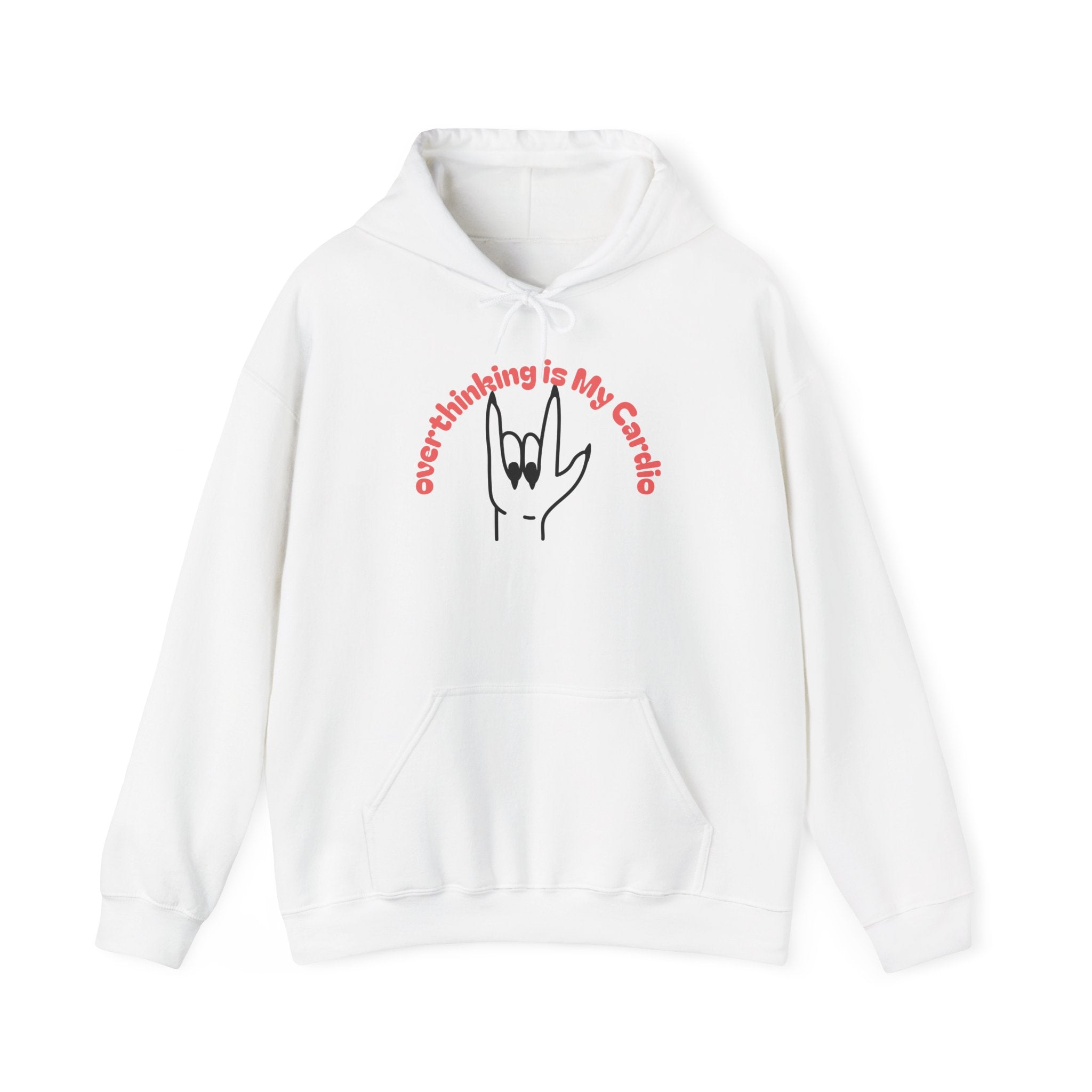 Hoodie – "Overthinking is My Cardio" Rock Hand Graphic Pullover