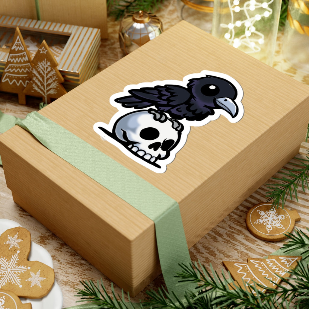 Raven on Skull Sticker — Gothic Kiss-Cut Laptop Decal