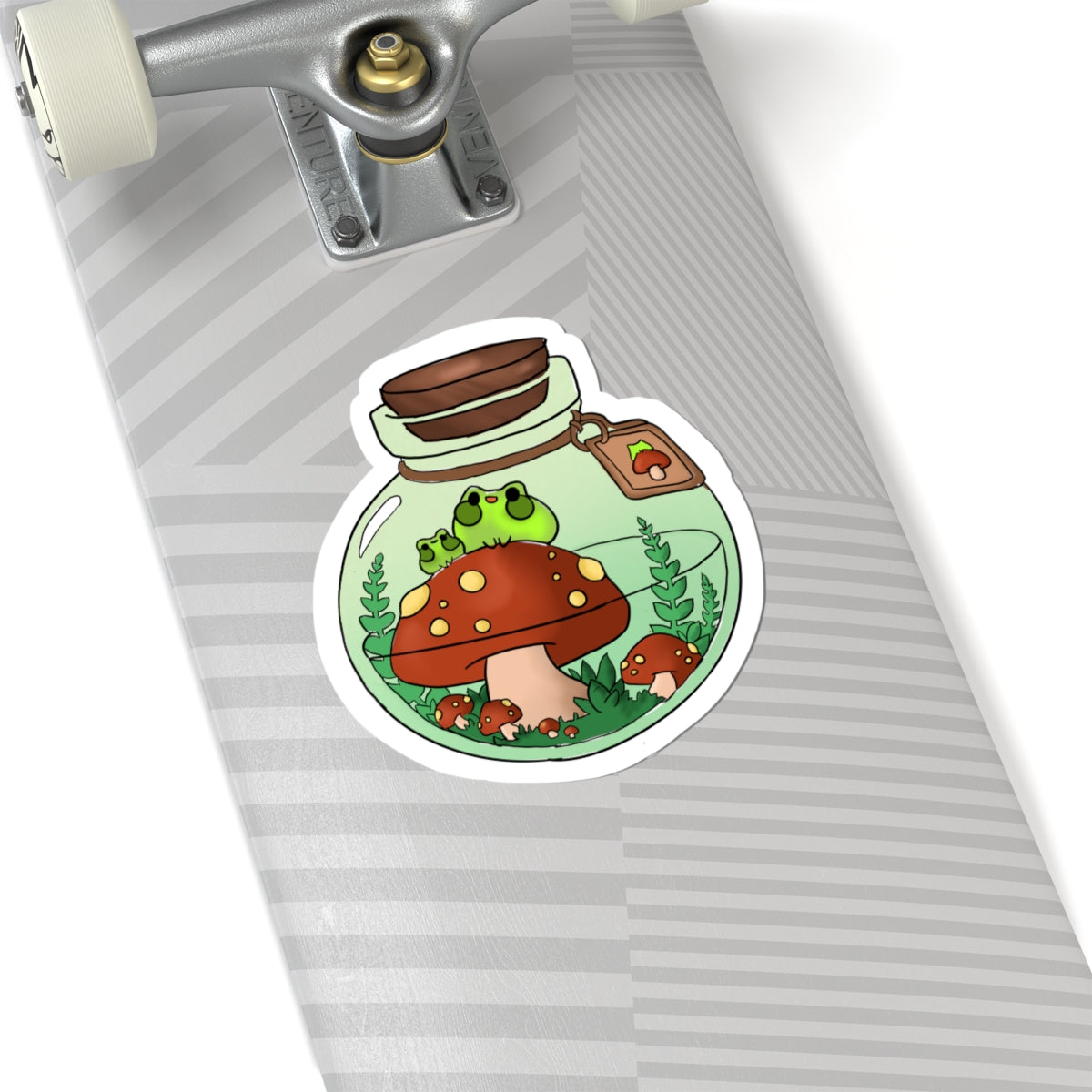 Mushroom Terrarium Kiss-Cut Sticker — Frog in Jar Cute Nature Decal