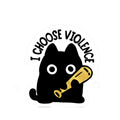 I Choose Violence Cat Sticker — Cute Black Cat with Baseball Bat Kiss-Cut Sticker