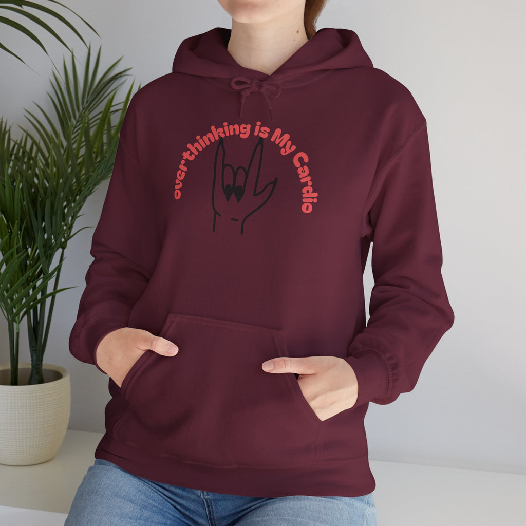 Hoodie – "Overthinking is My Cardio" Rock Hand Graphic Pullover