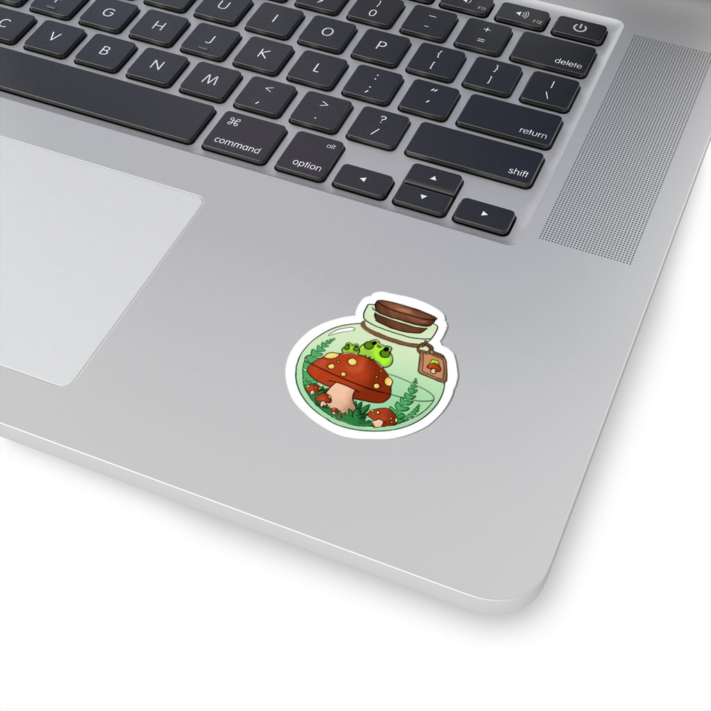 Mushroom Terrarium Kiss-Cut Sticker — Frog in Jar Cute Nature Decal
