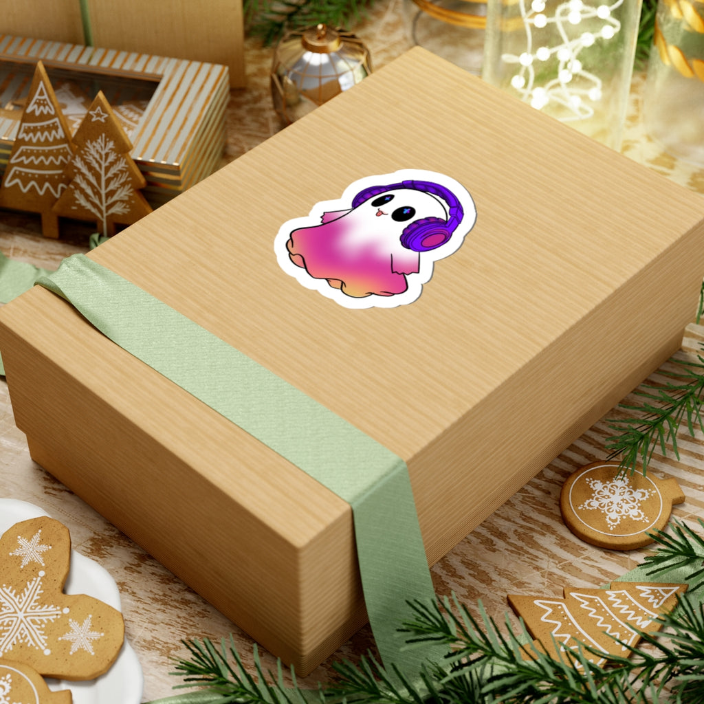 Cute Ghost  — Pink Gradient Ghost with Headphones, Laptop-Decal for Teens & Gamers