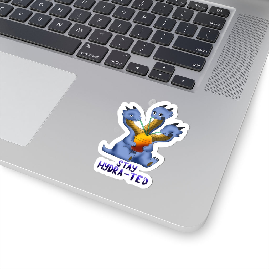 Hydra Drink Sticker — Cute Blue Three-Headed Dragon with "Stay Hydra-ted"