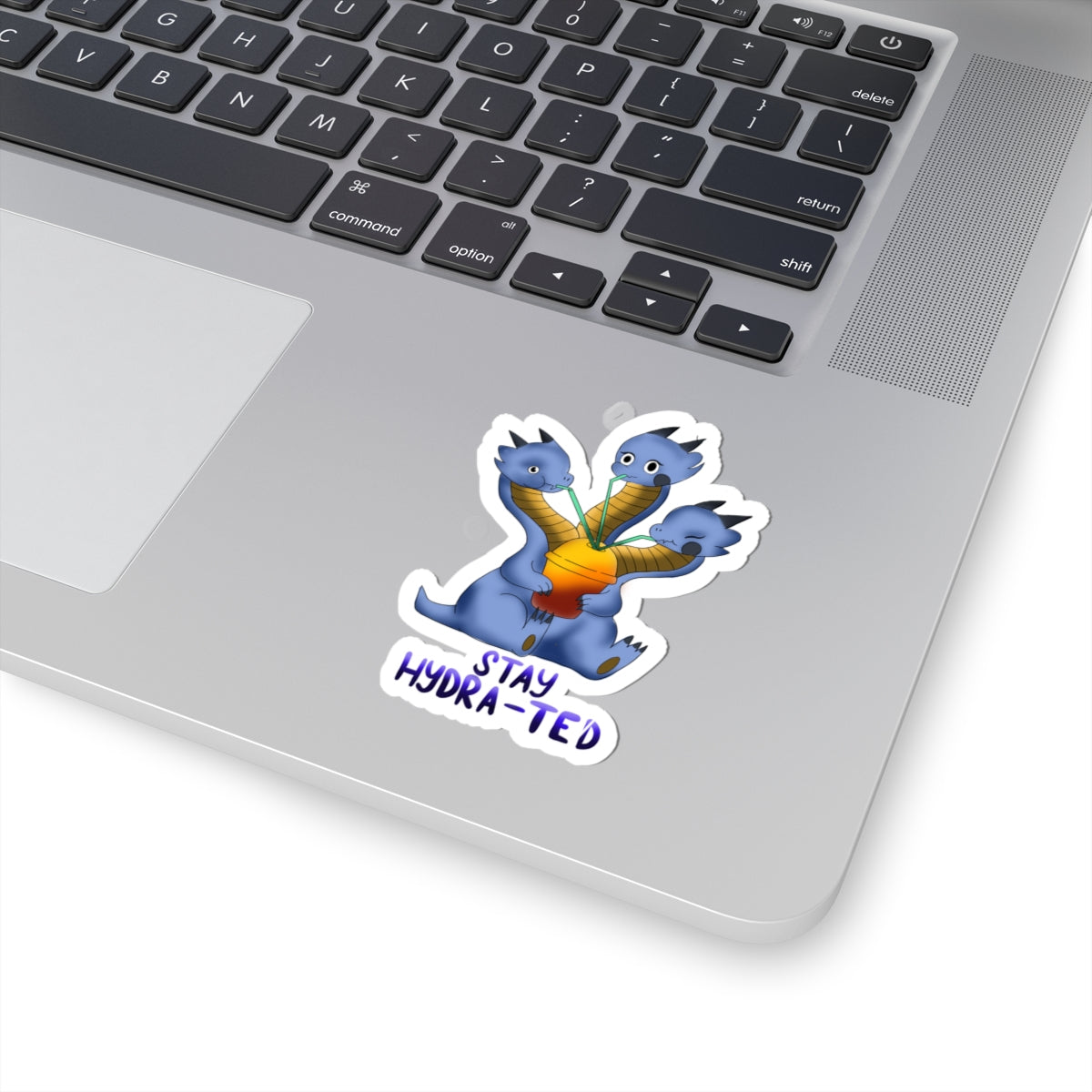 Hydra Drink Sticker — Cute Blue Three-Headed Dragon with "Stay Hydra-ted"