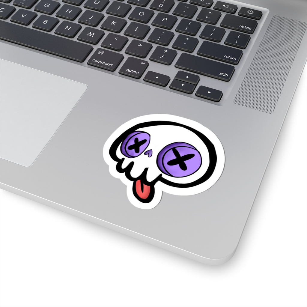 Cute Skull — Purple X-Eyes Tongue Out Kiss-Cut Decal for Laptops & Skateboards