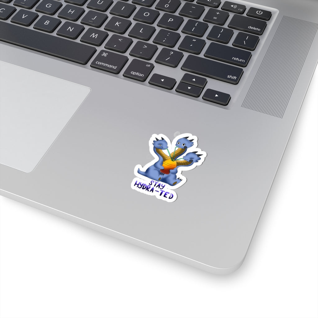 Hydra Drink Sticker — Cute Blue Three-Headed Dragon with "Stay Hydra-ted"