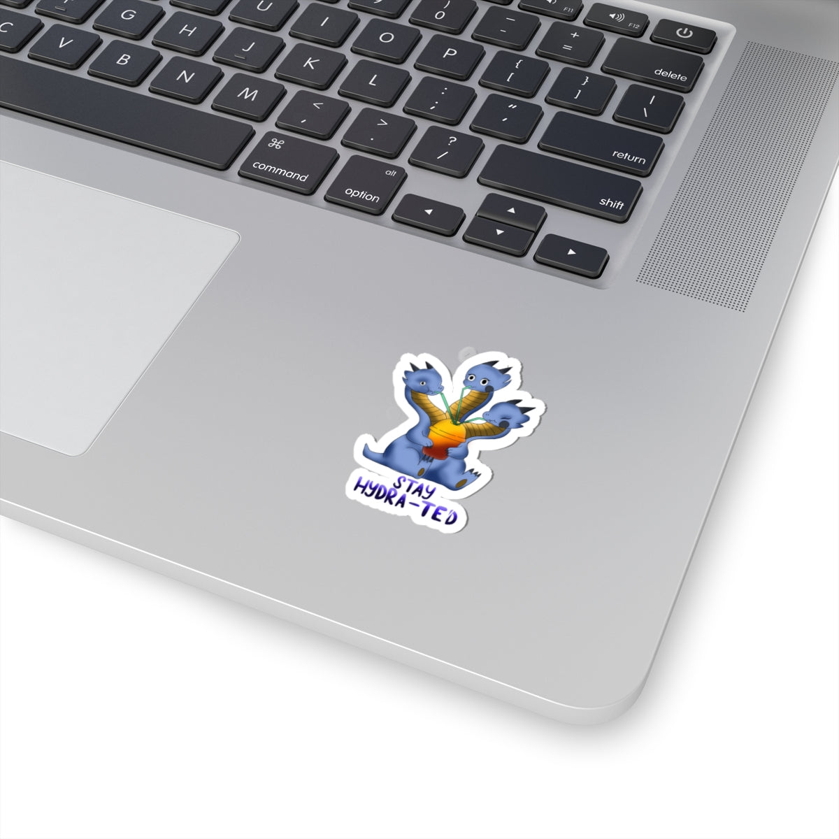 Hydra Drink Sticker — Cute Blue Three-Headed Dragon with "Stay Hydra-ted"