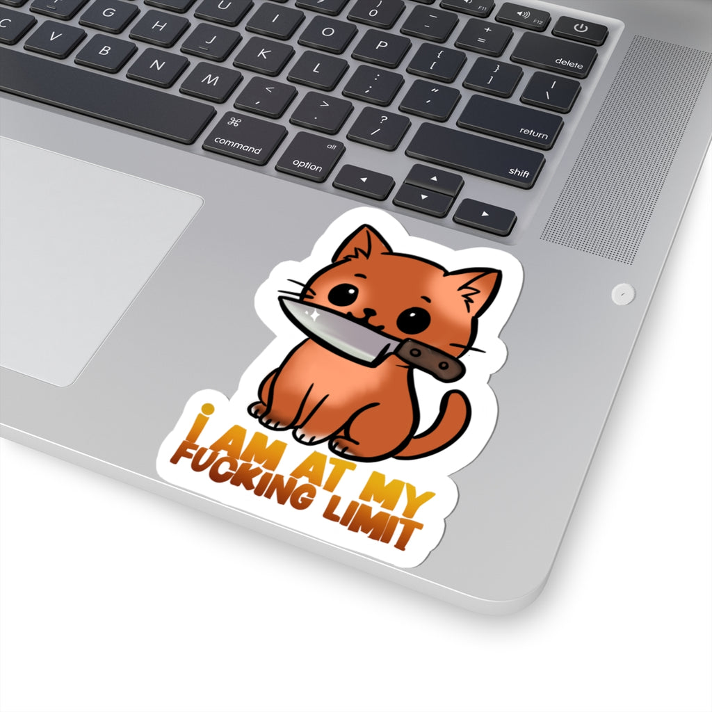 Cute Cat with Knife "I Am At My Fucking Limit" — Funny Sarcastic Laptop Vinyl Sticker